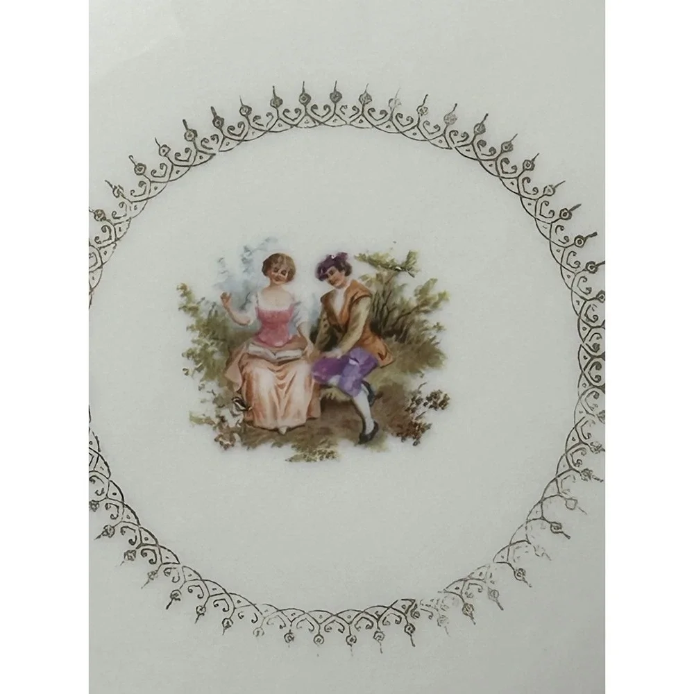Romantic Couple Plate Floral Lattice Porcelain Decor Gold Victorian Chic Shabby